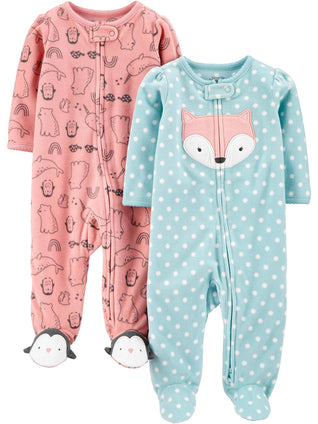 Simple Joys by Carter's Baby Girls' Fleece Footed Sleep and Play, Pack of 2 (3-6 Months)