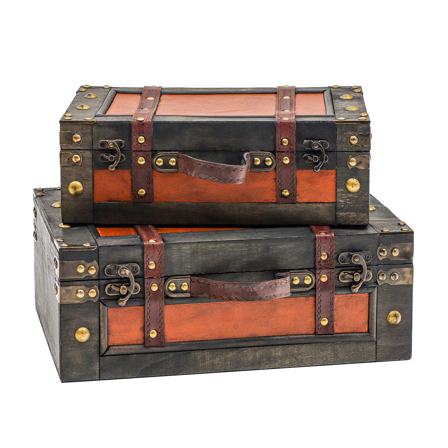 Trademark Innovations Vintage Style Wood Decorative Suitcases - (Set of 2)