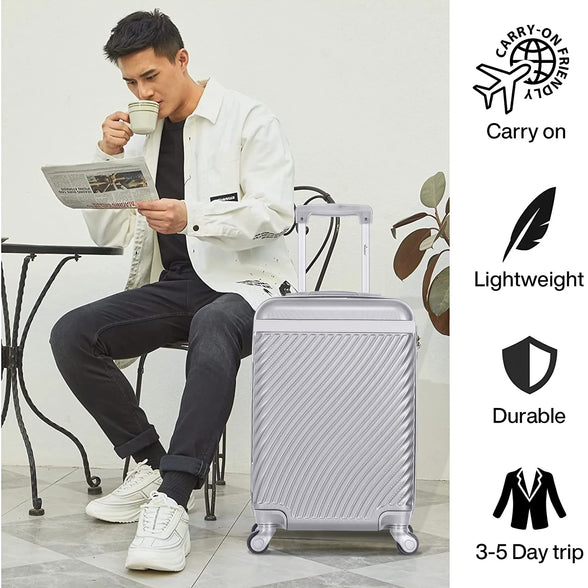 Senator Lightweight Hard Case luggage ABS carry on suitcase with 4 Quite Spinner wheels KH1065 (Carry-On 20-Inch, Silver White)