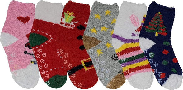 6 Pairs Pack Kids Girls Cozy Fuzzy Soft Anti Skid Slipper Socks