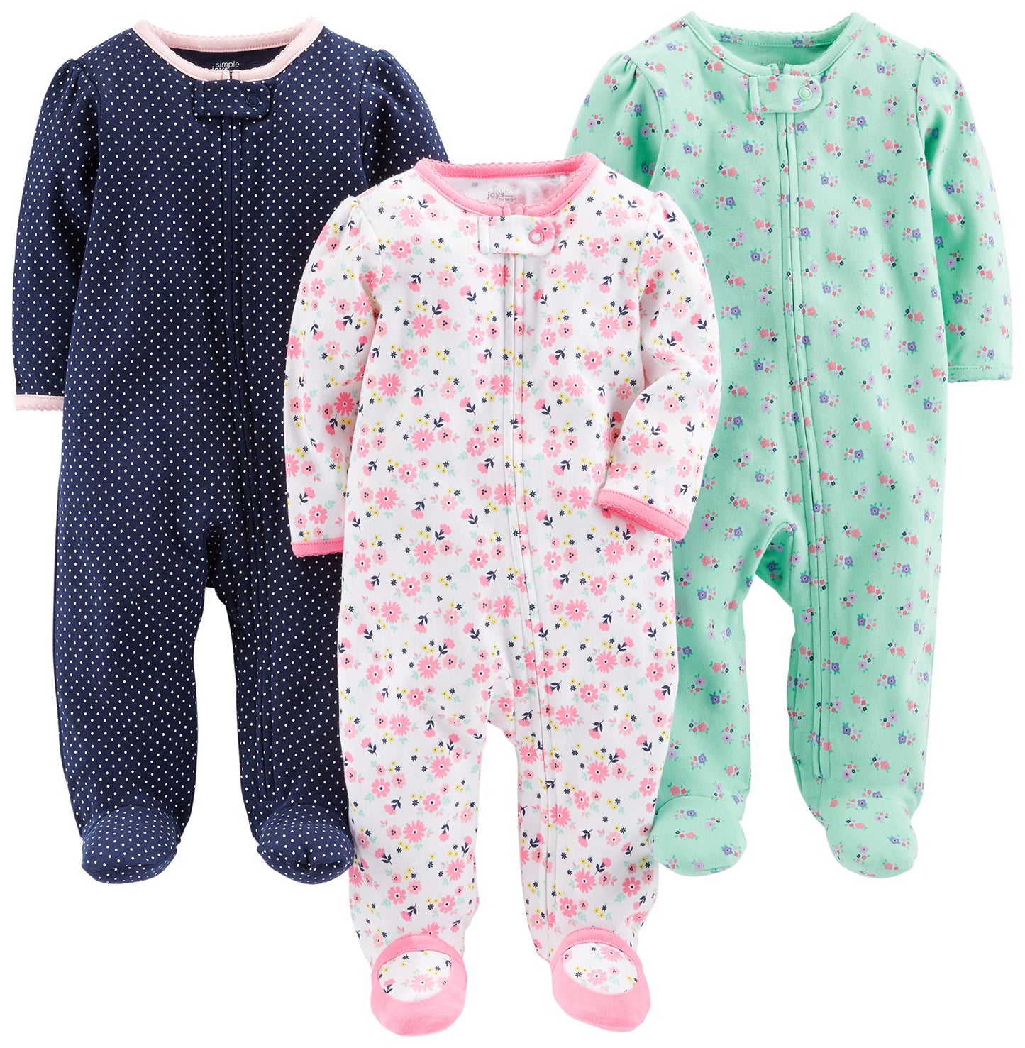 Simple Joys by Carter's Baby Girls' Cotton Footed Sleep and Play, Pack of 3 (3-6 Months)