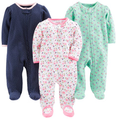 Simple Joys by Carter's Baby Girls' Cotton Footed Sleep and Play, Pack of 3 (3-6 Months)