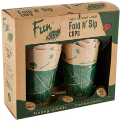 FUN BY AL BAYADER Fold & Sip 10 Piece Biodegradable Double-Wall Lidless Paper Cup 12oz, Kraft ' 10 Units