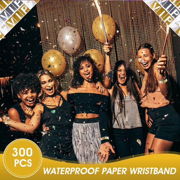 300 Pcs Paper Wristbands for Events Waterproof VIP Wristbands Identification Wristbands Wrist Bracelets Paper Lightweight Event Wristbands for Party Concert Club Amusement Park Festivals(Gold)