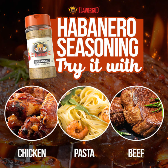 Habanero Seasoning Mix by Flavor God - Premium All Natural & Healthy Spice Blend for Burritos, Tacos, Seafood & Chicken - Kosher, Low Sodium, Dairy-Free, Vegan & Keto Friendly