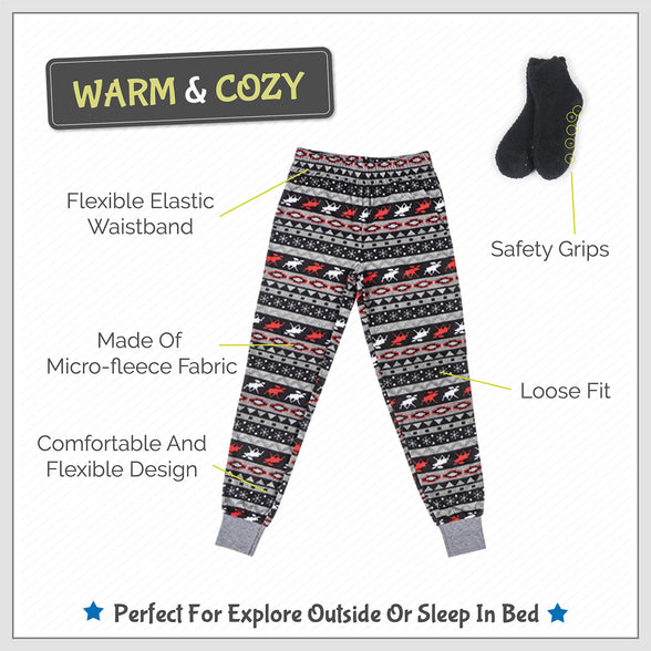 Mad Dog Concepts 2-Pack Boys Pajama Pants - Soft Fleece PJ Bottoms for Kids - Plaid Lounge Pants with Slipper Socks Medium