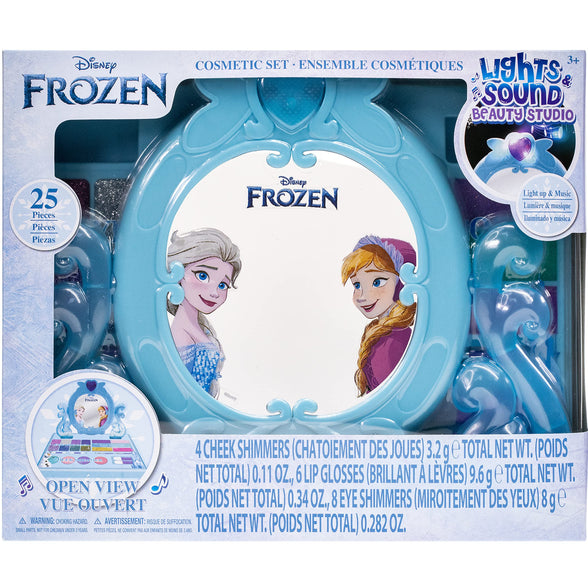 Disney Frozen - Townley Girl Cosmetic Vanity Compact Makeup Set with Mirror & Built-in Music Includes Lip Gloss, Shimmer & Brushes for Kids Girls, Ages 3+ perfect for Parties, Sleepovers and Makeovers