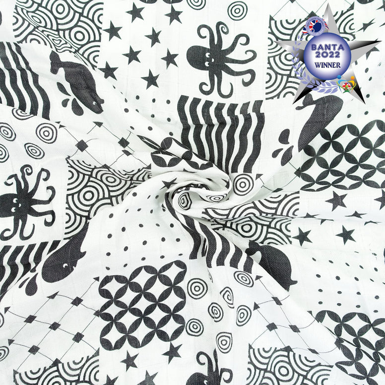 MuslinZ Sensory Muslin squares in Black and White for Visual Stimulation and Sensory Play Bamboo/Organic Cotton mix (70x70cms)