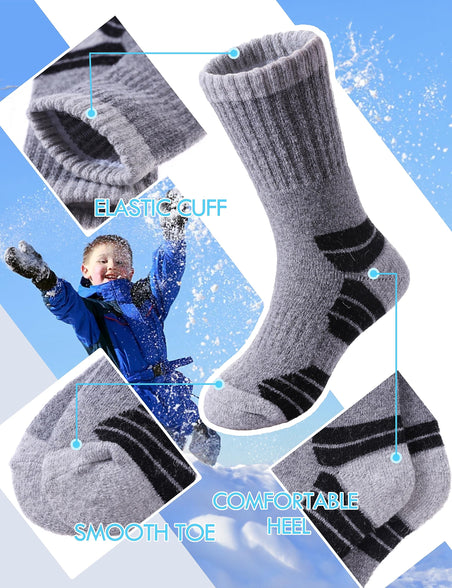 NOCIN COLOR Kids Merino Wool Hiking Socks Boys Girls Toddlers Thermal Winter Warm Boot Thick Cushion Gift Socks 6 Pairs