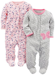 Simple Joys by Carter's Baby Girls' Cotton Snap Footed Sleep and Play, Pack of 2 (0-3 Months)