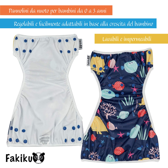 Fakiku Swim Baby Diapers Reusable - Washable Nappies Newborn for Child 0-3 Years Old - Adjustable Swimsuit Pool Kids Set Sea Ideal Swimming for Swim Lessons Swimwear Suit Pack of 2