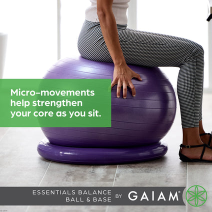 Gaiam Essentials Balance Ball & Base Kit, 65cm Yoga Ball Chair, Exercise Ball with Inflatable Ring Base for Home or Office Desk, Includes Air Pump
