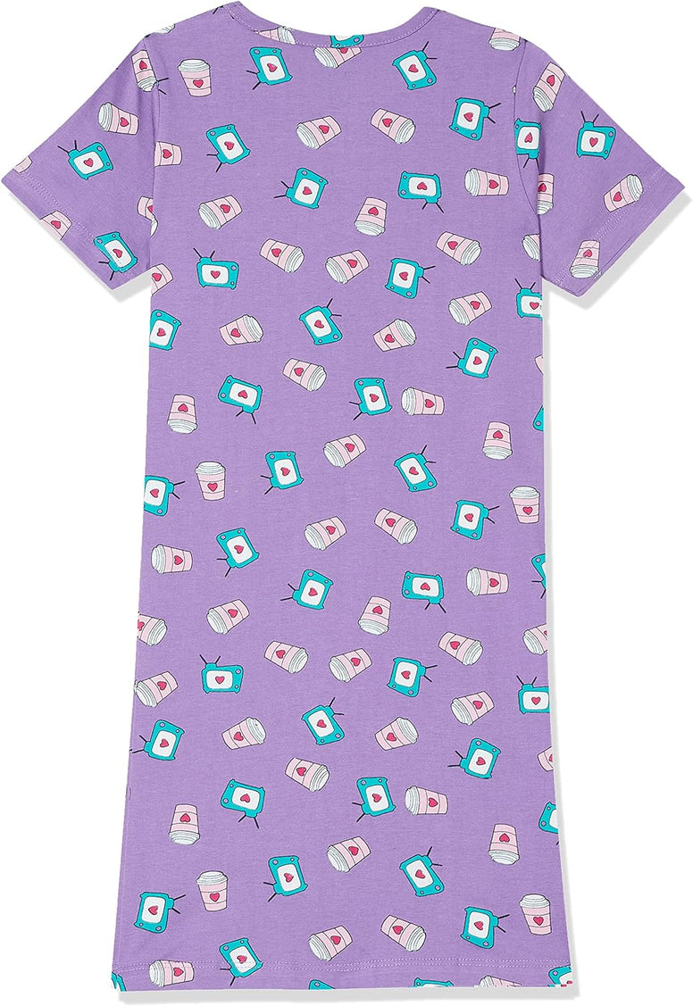 Longies Girl's Cotton 40 Knee Length Night Wear Regular Nightgown