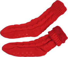 N'Ice Caps Girls Sherpa Lined Cable Knit Home Sock with Non-Skid Gripper Soles