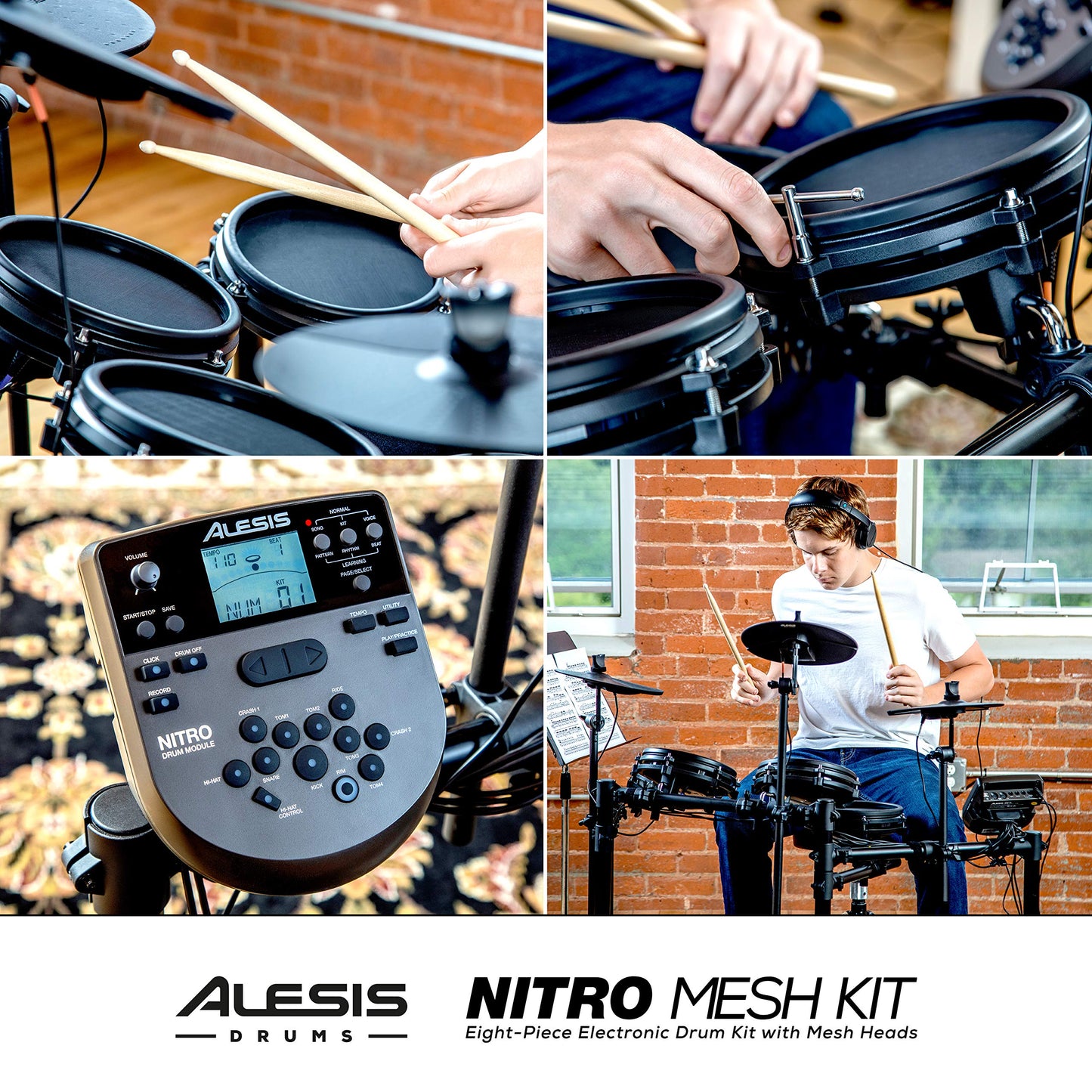 Alesis Drums Nitro Mesh Kit - Electric Drum Set With Usb Midi Connectivity, Mesh Drum Pads, Kick Pedal And Rubber Kick Drum, 40 Kits And 385 Sounds