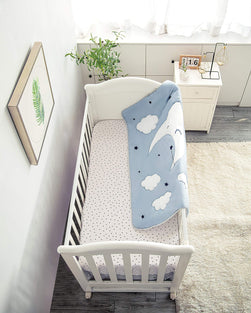 La Premura Sleeping Moon Baby Nursery Crib Bedding Set, 3 Piece Standard Size Crib Bedding Set, Blue and Grey