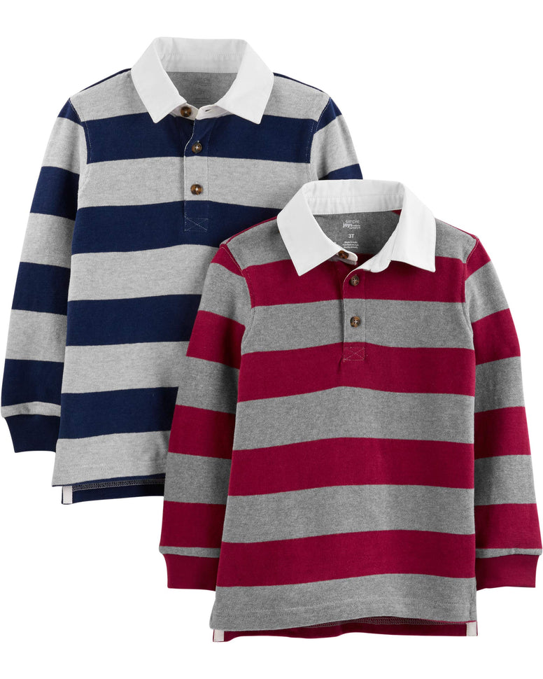 Simple Joys by Carter's Toddler Boys' Long-Sleeve Rugby Striped Shirts, Pack of 2