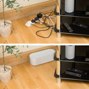 D-Line Cable Tidy Box, Hide and Conceal Extension Blocks and Electrical Cables, Fully Safety d Cable Management Solution, Made from Robust Electrically-Safe ABS Material - Small, White