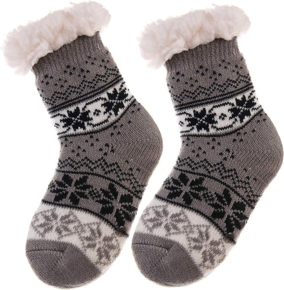 Kids Boys Girls Slipper Socks Warm Thick Fuzzy Fleece Lined Winter Cartoon Thermal Anti-Slip Soft Children's Home Floor Socks