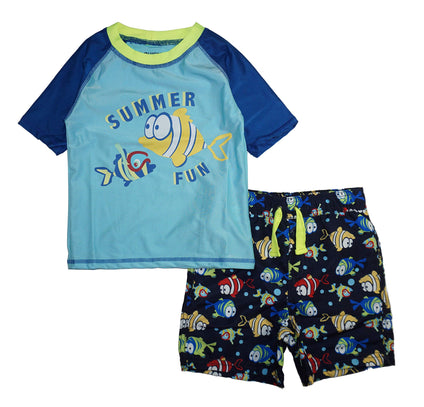 Quicksand Boys' 2-Piece UPF 50+ Rash Guard and Swimsuit Trunks Set