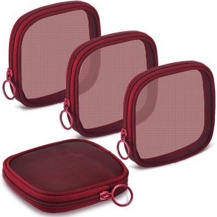 Mesh Makeup Bag, 4Pcs Clear Toiletry Pouch with Zipper Mini Portable Makeup Cosmetic Travel Toiletry Purse Bag for Daily Toiletries Accessories(Red) - small