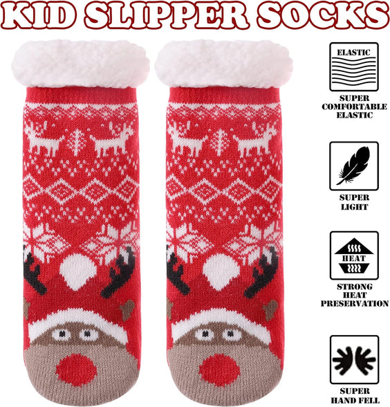 FNOVCO Kids Slipper Socks Boys Girls Fuzzy Soft Thick Cozy Warm Fleece lined Winter Indoor Christmas Socks