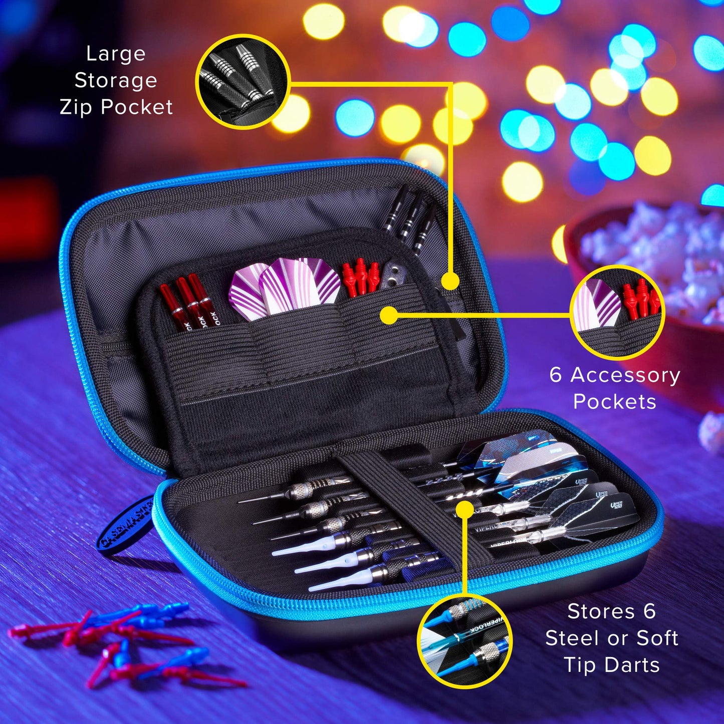 Casemaster Sentinel EVA Foam Shell Dart Case, Holds 6 Darts and Extra Accessories, Tips, Shafts and Flights, Compatible with Steel Tip and Soft Tip Darts