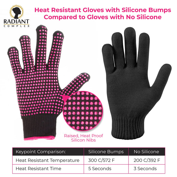 Radiant Complex 2 Piece Heat Resistant Gloves with Silicone Bumps, Professional Heat Proof Glove Mitts for Hair Styling, Curling Iron, Wand Flat Iron, Hot-Air Brushes, Universal Fit Size