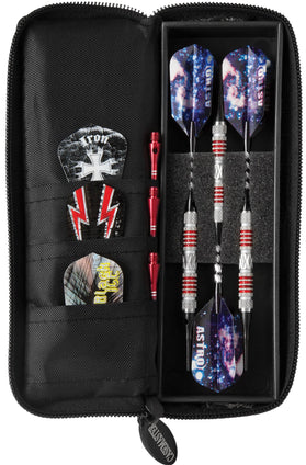 Casemaster salvo slim black nylon dart case with space for open flights, 6 accessory holding pockets and 3 steel or soft tip darts one size