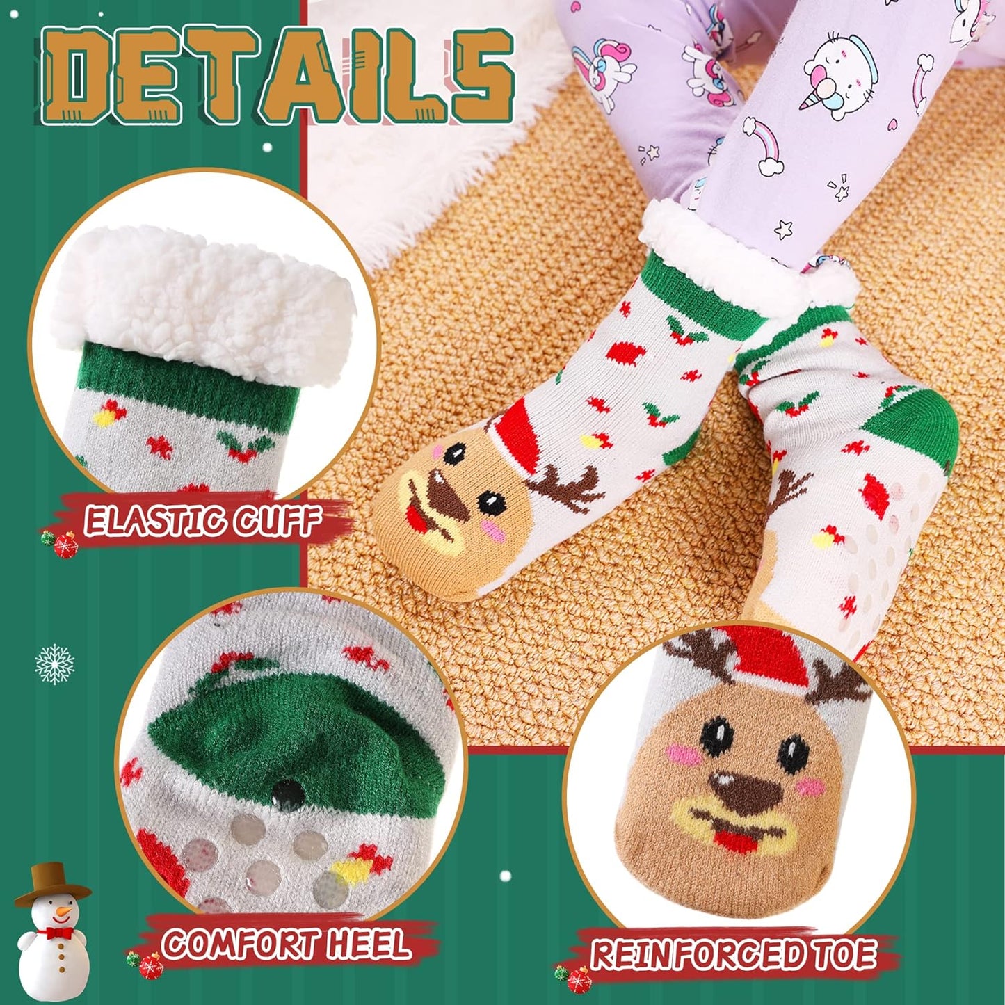 Kids Boys Girls Slipper Socks Warm Thick Fuzzy Fleece Lined Winter Cartoon Thermal Anti-Slip Soft Children's Home Floor Socks