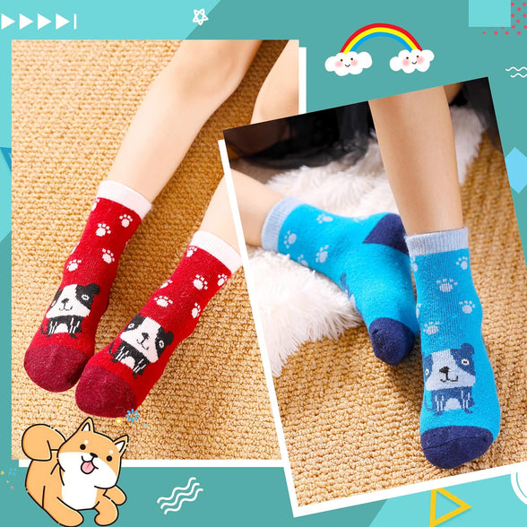 Kids Boys Girls Slipper Socks Warm Thick Fuzzy Fleece Lined Winter Cartoon Thermal Anti-Slip Soft Children's Home Floor Socks