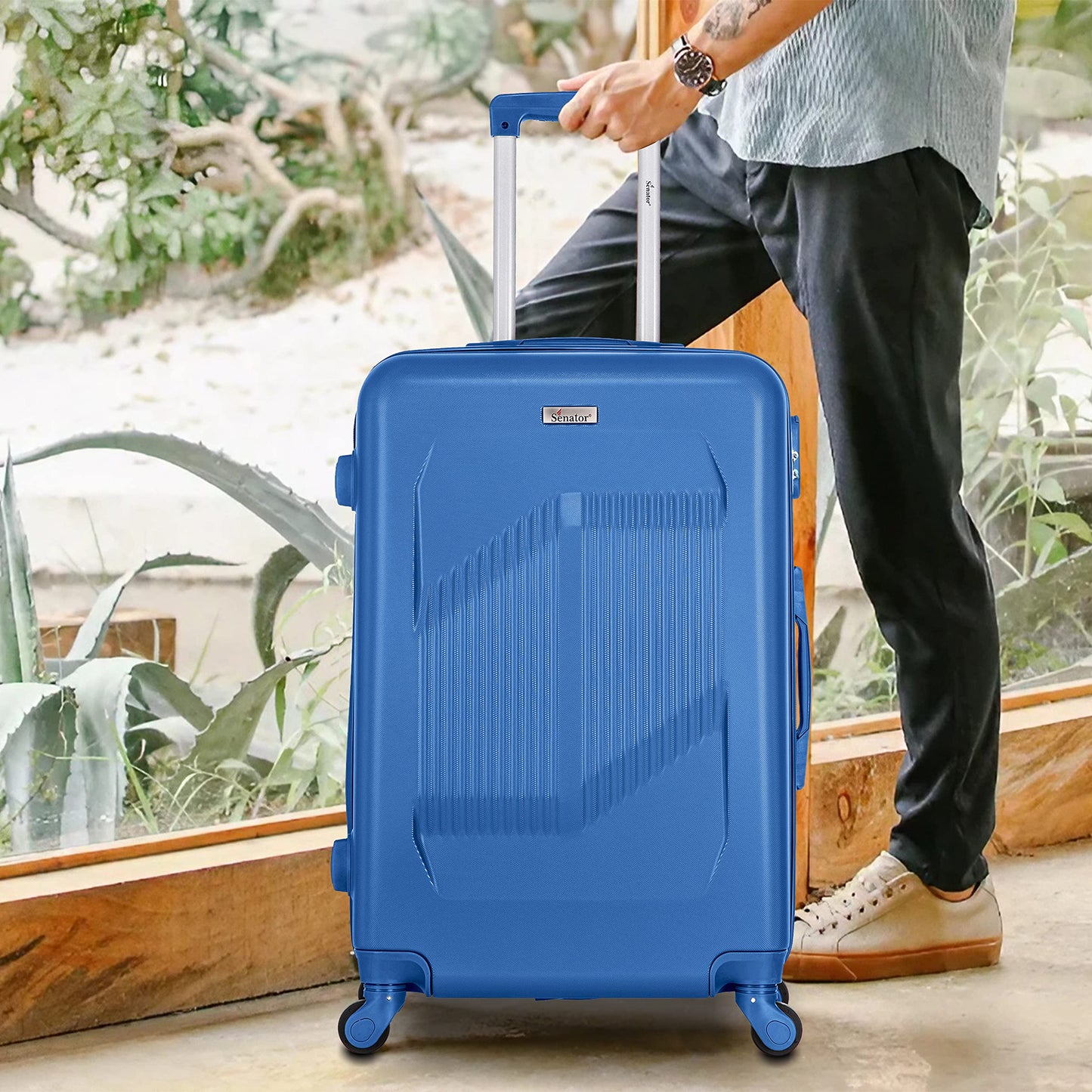 Senator Lightweight Durable ABS Suitcase Hard Shell Travel Luggage Trolley with 4 Quite Spinner Wheels and Combination Lock KH1085 (Carry-On 20-Inch, Pearl Blue)