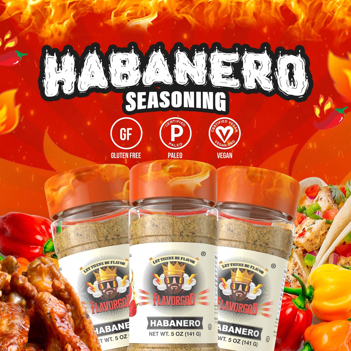 Habanero Seasoning Mix by Flavor God - Premium All Natural & Healthy Spice Blend for Burritos, Tacos, Seafood & Chicken - Kosher, Low Sodium, Dairy-Free, Vegan & Keto Friendly