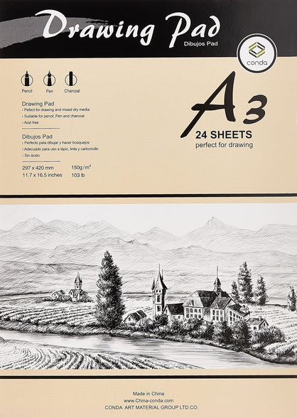 Conda Group 24 Sheets A3 Sketch Pad, 150 g, Multicolor