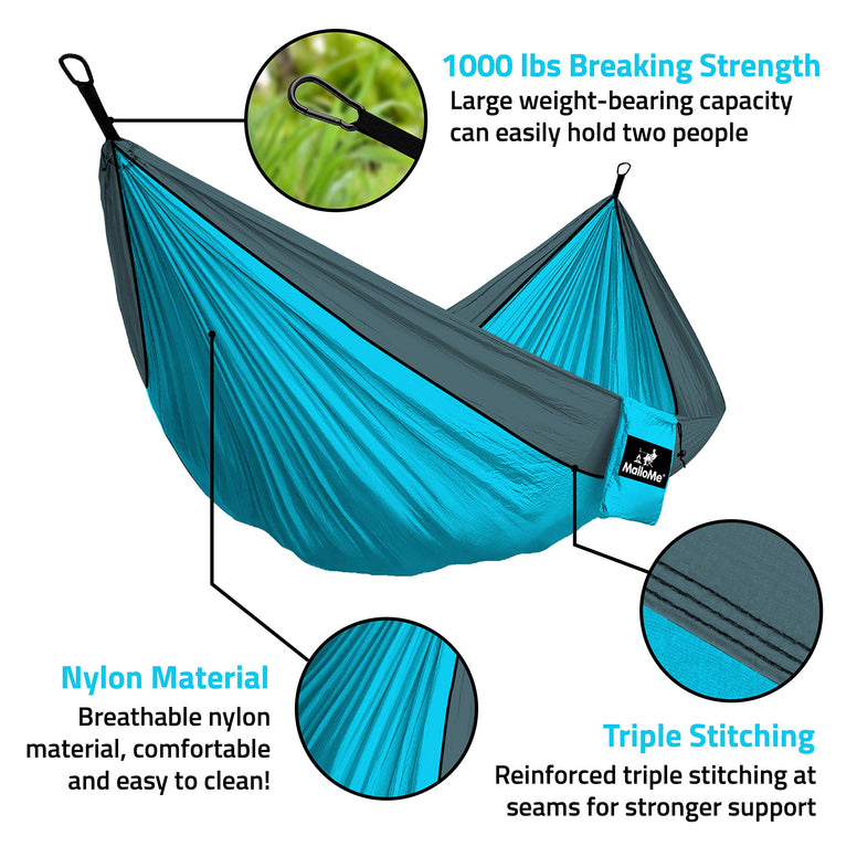 MalloMe Camping Hammock with Ropes - Heavy Duty Outdoor Hammocks Portable Hammock 1 & 2 Two Person Double Hammock - Amacas Hamacas para Adultos & Kids Backpacking Tree Hamock Hammok Hamic Small Large