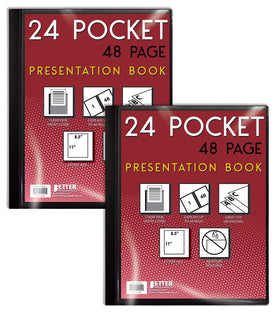 24 Pocket Bound Presentation Book, Black, Clear View Front Cover, 48 Sheet Protector Pages, 8.5