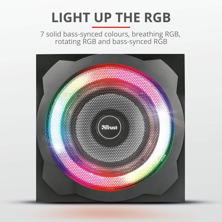 Trust Gaming GXT 629 Tytan RGB 2.1 PC Gaming Speaker System with Subwoofer, UK Plug, LED Illuminated RGB, Black