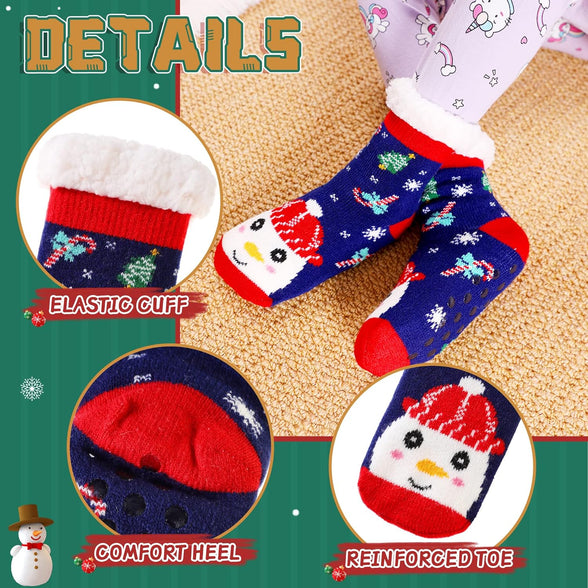 Kids Boys Girls Slipper Socks Warm Thick Fuzzy Fleece Lined Winter Cartoon Thermal Anti-Slip Soft Children's Home Floor Socks