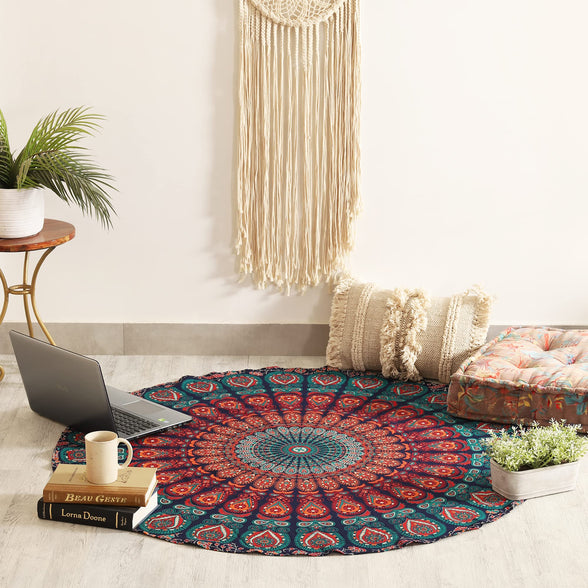 Popular Handicrafts Round tapestry Indian Mandala Round Roundie Beach Throw Tapestry wall hanging Hippy Boho Gypsy Cotton Tablecloth, Round Yoga Sheet 50"