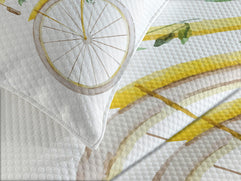 Ambesonne Vintage Bedspread, Watercolor Style Effect Bicycle Leaves and Flowers in The Basket Pattern, Decorative Quilted 3 Piece Coverlet Set with 2 Pillow Shams, Queen Size, White Yellow