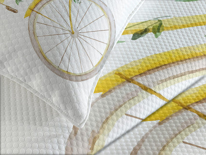 Ambesonne Vintage Bedspread, Watercolor Style Effect Bicycle Leaves and Flowers in The Basket Pattern, Decorative Quilted 3 Piece Coverlet Set with 2 Pillow Shams, Queen Size, White Yellow