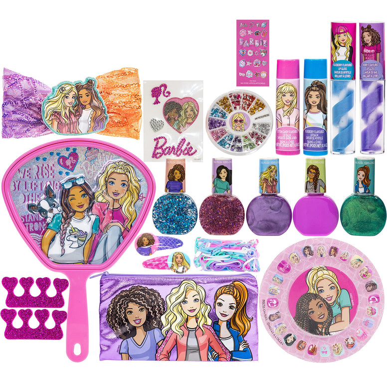 Barbie - Townley Girl Mega Cosmetic Makeup Gift bag Set includes Lip Gloss, Nail Polish & Hair Accessories and more! for Kids Girls, Ages 3+ perfect for Parties, Sleepovers and Makeovers