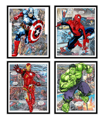 Superhero Avengers Watercolor Posters Prints Pictures Wall Art Decor Decorations Gifts Merch Comics Characters for Boys Room Nursery Kids Rooms Bedrooms Toddlers Teens Bathrooms Girls Rooms - 8x10