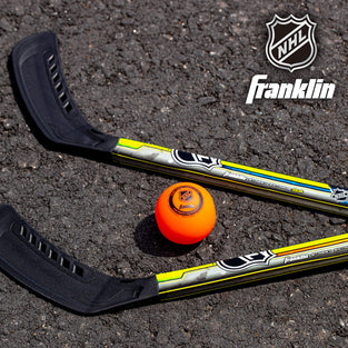 Franklin Sports NHL Kids Street Hockey Stick Set - Includes (2) Youth Street Hockey Sticks + (1) Outdoor Roller Hockey Ball - Perfect Hockey Starter Set for Kids