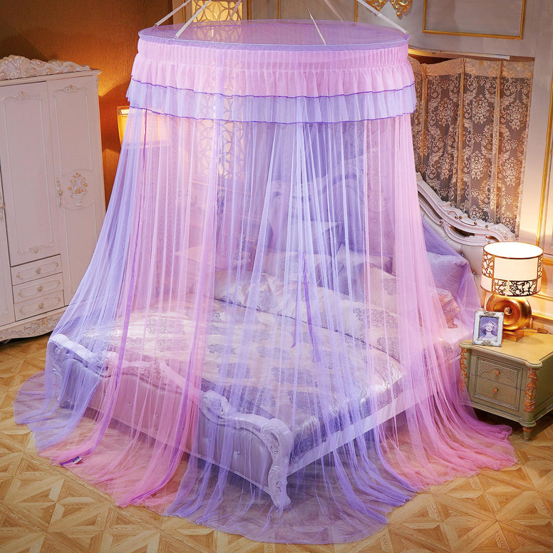 RIRC Canopy Bed Double Dome Canopy Bed Curtains Ceiling Suspension Mosquito Net for Bed Queen Size Mosquito Netting Pink Bed Tent Luxury Bedroom Princess Canopy for Girls Bed (Purple Pink)