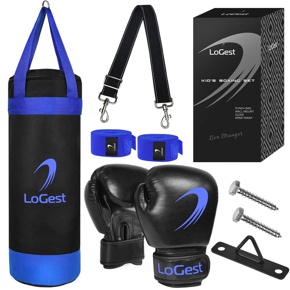LoGest Punching Bag for Kids Boxing Set - Suitable for Kids Punching Bags 3-8 Years of Age - Boxing Gloves & Hand Wraps Included - Youth Children Boxing MMA Kickboxing Muay Thai Karate Punching Bag