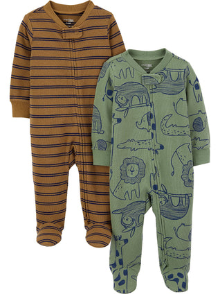 Simple Joys by Carter's baby-boys Baby Boys' 2-pack 2-way Zip Thermal Footed Sleep and Play Baby and Toddler Sleepers 0-3 M