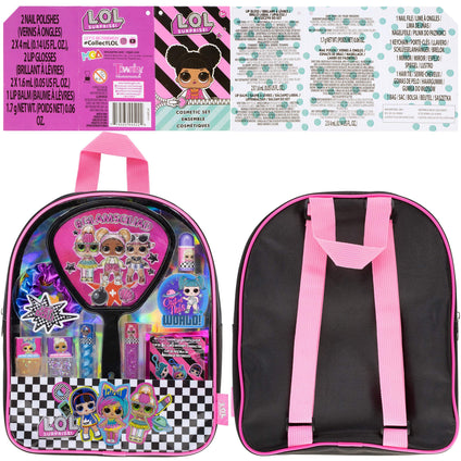 L.O.L Surprise! Townley Girl backpack Cosmetic makeup Set 10 Pieces, Including Lip Gloss, Nail Polish, Scrunchy, Mirror and Surprise Keychain, Ages 5+ Perfect for Parties, Sleepovers and Makeovers