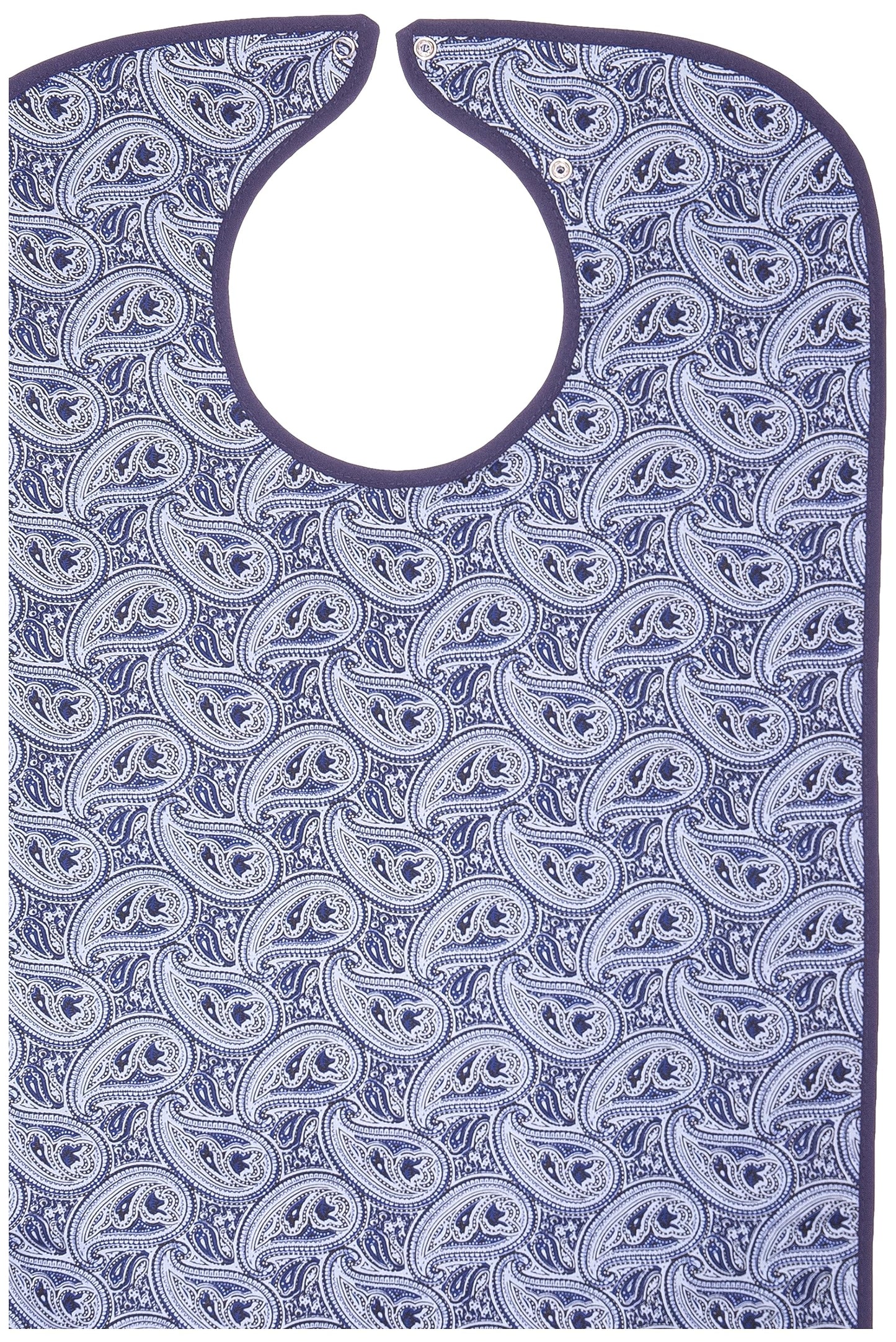 Priva Extra Long Paisley Waterproof Mealtime Protector Adult Bib 18" x 35", with vinyl protective backing and Adjustable Snap Closure