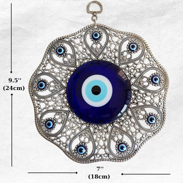 Erbulus Turkish Glass Blue Evil Eye Wall Hanging Ornament - Metal Home Decor - Turkish Amulet - Protection and Good Luck Charm Gift in a Box